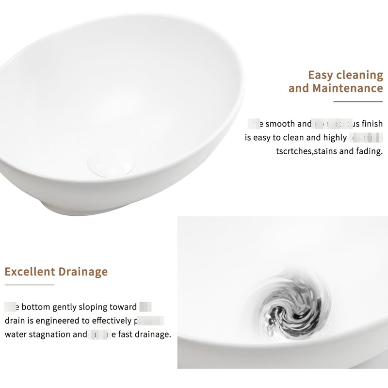 16" X 13" 5.5" White Oval Bathroom Vessel Sink - Simple Design, Build, Quick Installation Countertop Ceramic, Elegant Appearance, Hassle
