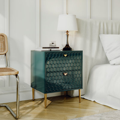 24.4" Tall 2-Drawer High Gloss Nightstand