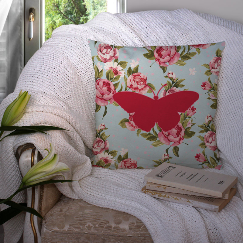 Coussin décoratif intérieur/extérieur en tissu bleu roses shabby élégance modernsquare, H 14 po x l 14 po x P 4 po