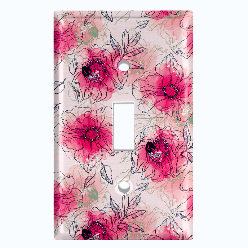 Couvercle de prise de plaque d'interrupteur en métal (fleurs aquarelles vertes - bascule simple), Rose