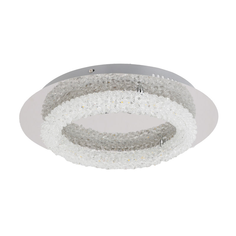 Plafonnier encastré 1 lumière DEL chromé avec détails en cristal transparent