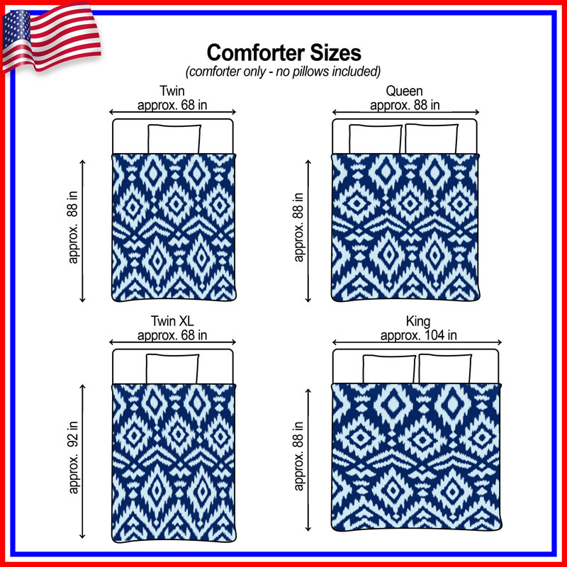 Blue Ikat Diamond Pattern Comforter, Queen