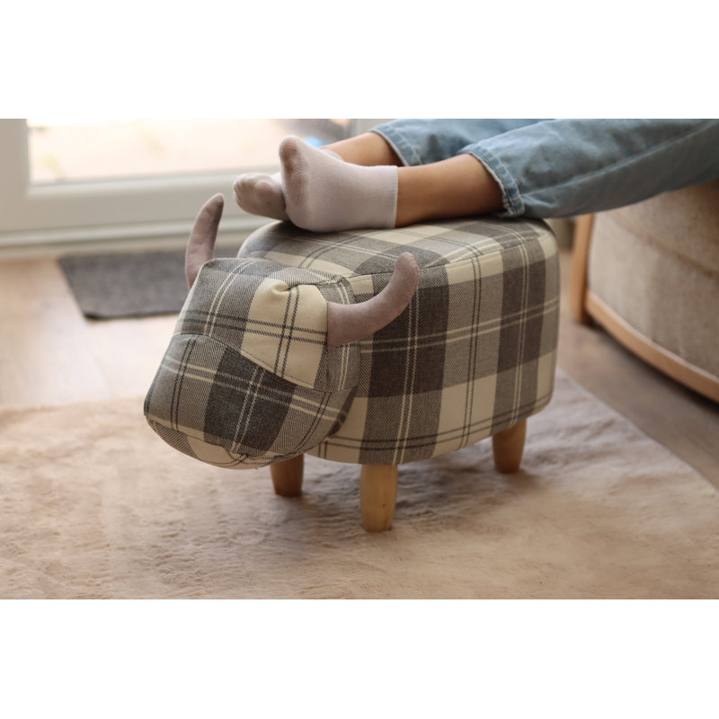 Tartan Cow Footstool with wooden legs, Grey