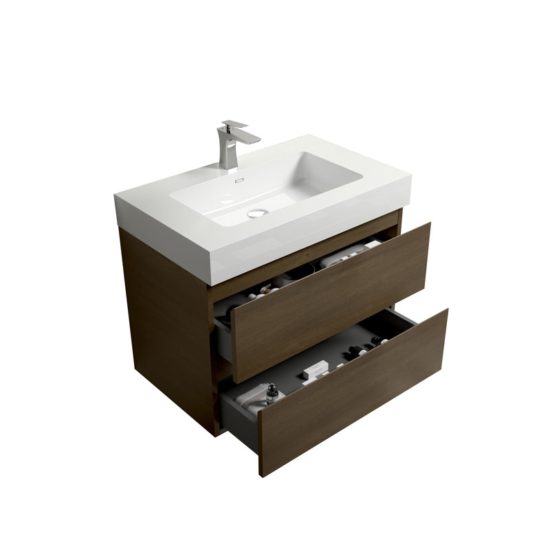 36 " W Freestanding Standard Free Standing 1 Single Vanity Bathroom Vanity With Solid Surface Top, White Glossy, White Glossy