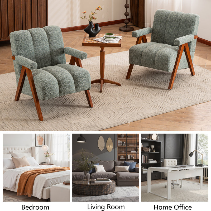 Mid Century Modern Armchair With Channel Tufted(Set Of 2), Sage