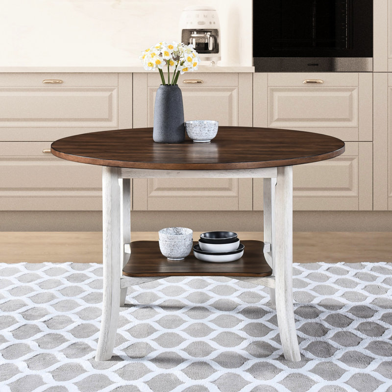 Table de salle à manger Amparo Look moderne. Plateau en bois foncé et base blanchie. Solide +. 45,6 po X 30 po Convient aux petits espaces. Rehausse le style rustique et chic de la décoration intérieure. Chêne antique