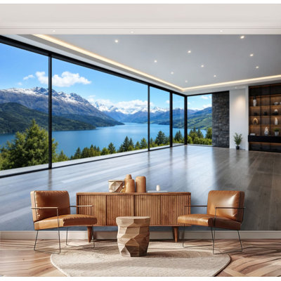 Wall Mural Peel and Stick Wallpaper Interior modern house empty living room windows overlooking Self-Adhesive Removable Contact Paper Wall Decor for Living Room Bedroom 69"H x 96"W