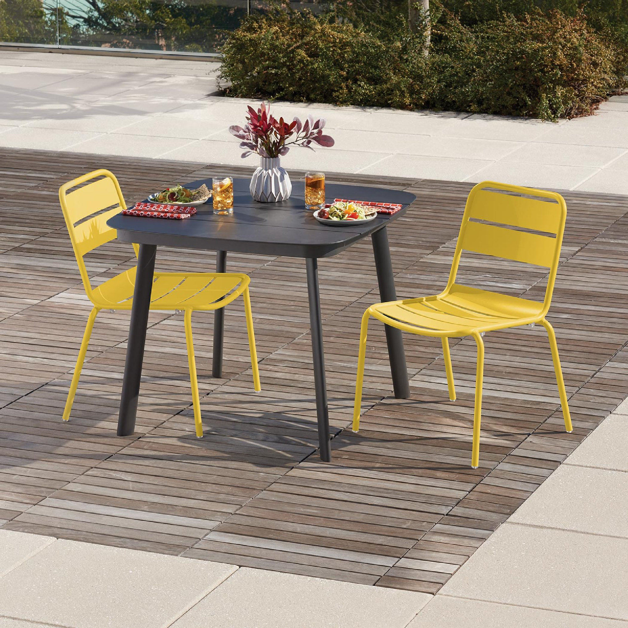 Kapri Metal Stacking Patio Dining Side Chair, Saffron