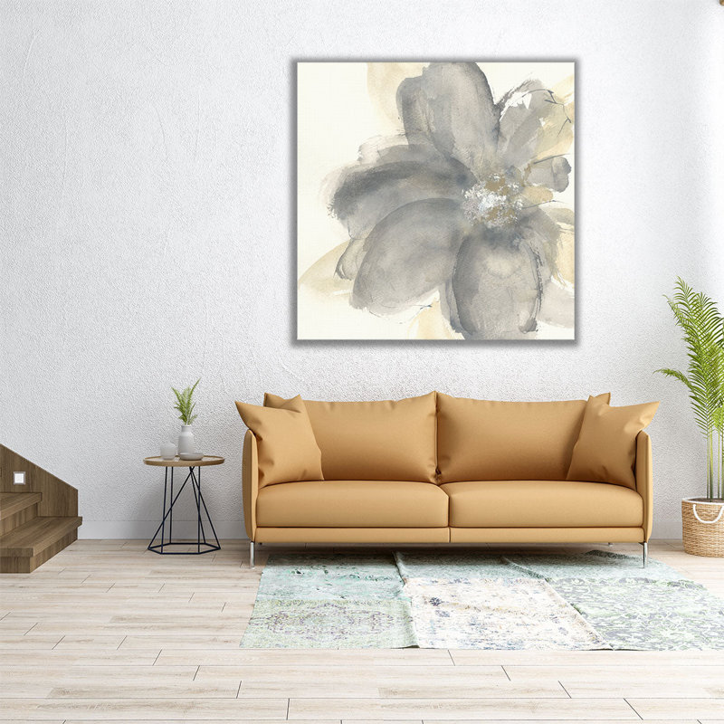 Floral gris I - reproduction d'art sur toile, H 20 po x l 20 po