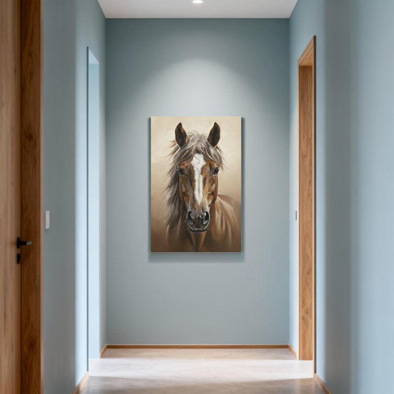 Portrait de cheval avec flamme blanche et fourrure brune, H 24 po x l 16 po