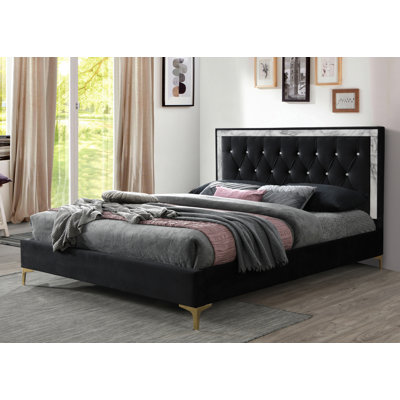 Dyri Upholstered Platform Bed in Black -  Everly Quinn, 1B78CB2B35674FFEBAE209F28C3C436F