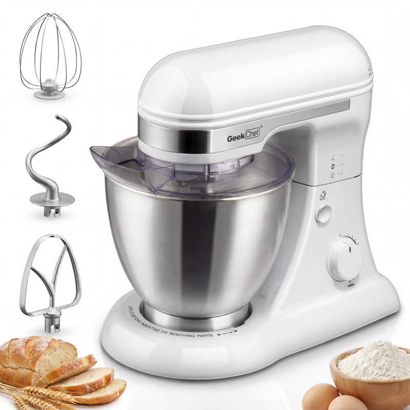 4.8QT Electric Stand Mixer 12-Speed Tilt-Head Food Mixer with Dough Hook for Kitchen, White