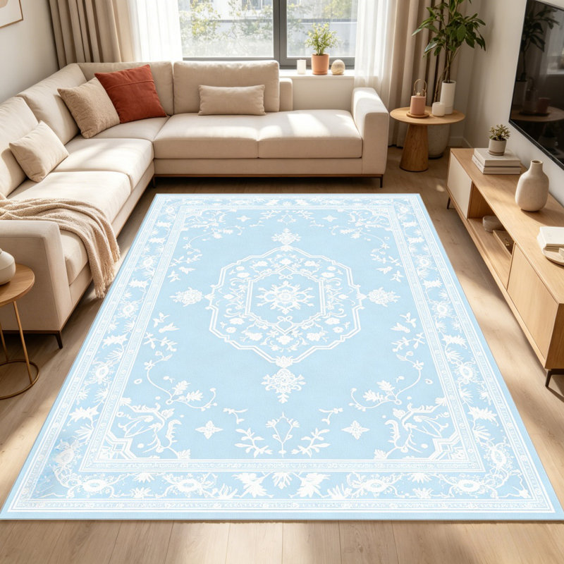 Light Blue White Rug Carpet-waterproof, easy to clean, machine-washable, soft and comfortable; suitable for door mats, kitchens, living rooms, bedrooms, corridors, and laundry areas. Easy to clean, durable carpet for home decoration.