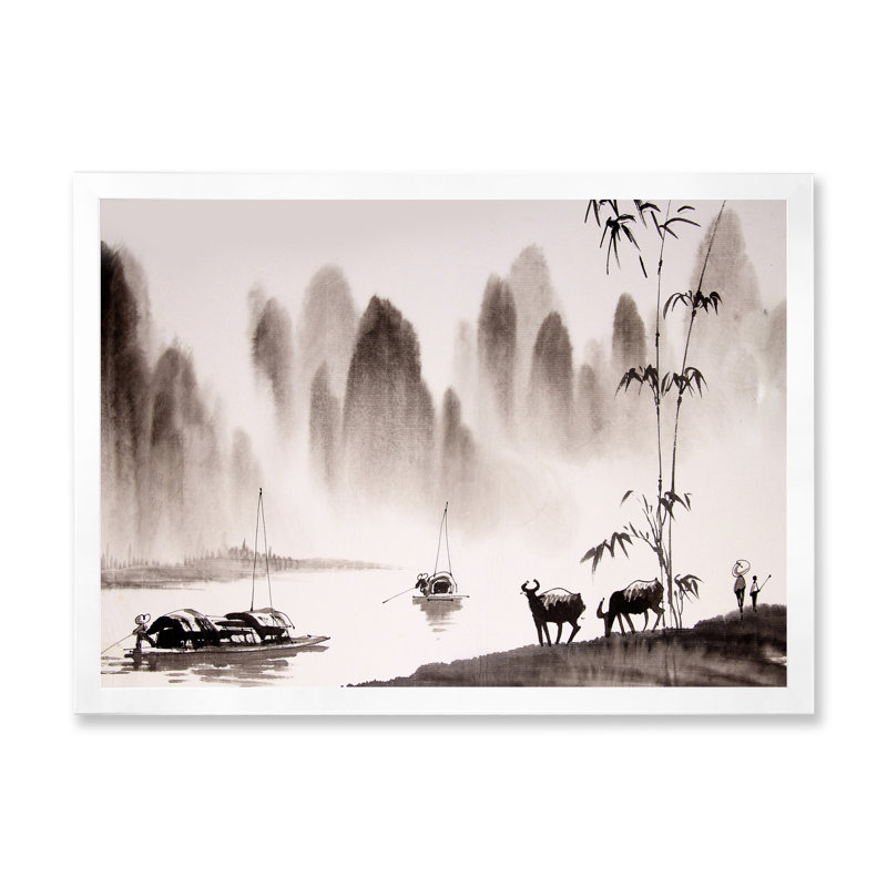 Peinture à l'encre de Chine, H 8 po x l 12 po x P 1,5 po, Cadre photo blanc