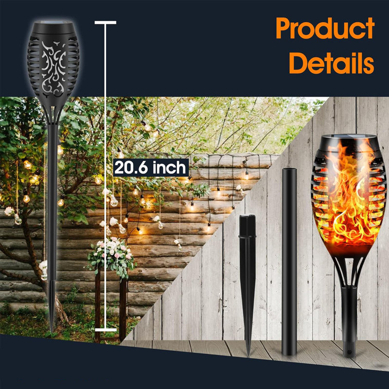 12LED Solar Tiki Torches with Flickering Flame, Auto On/Off,Yellow, Set Of 16