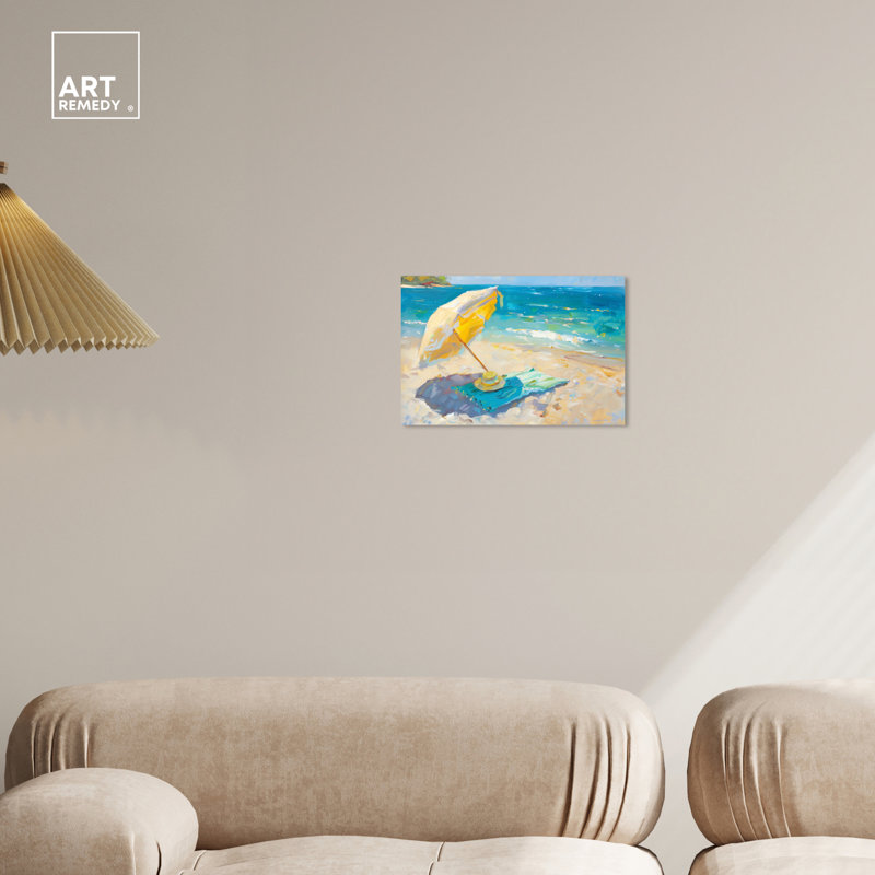 Morning Beach View Yellow and Blue Canvas Wall Art, 15" x 10"