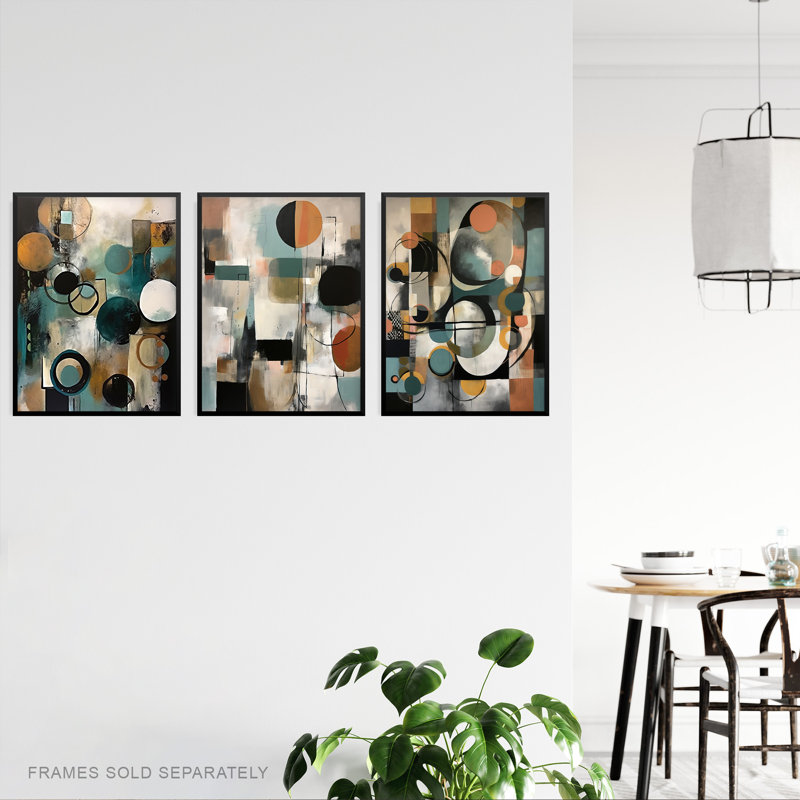 Midcentury Modern Abstract Circles Pastel Elegant - 3 Piece No Frame Print Set, 40.5cm H x 30.5cm W x 0.3cm D