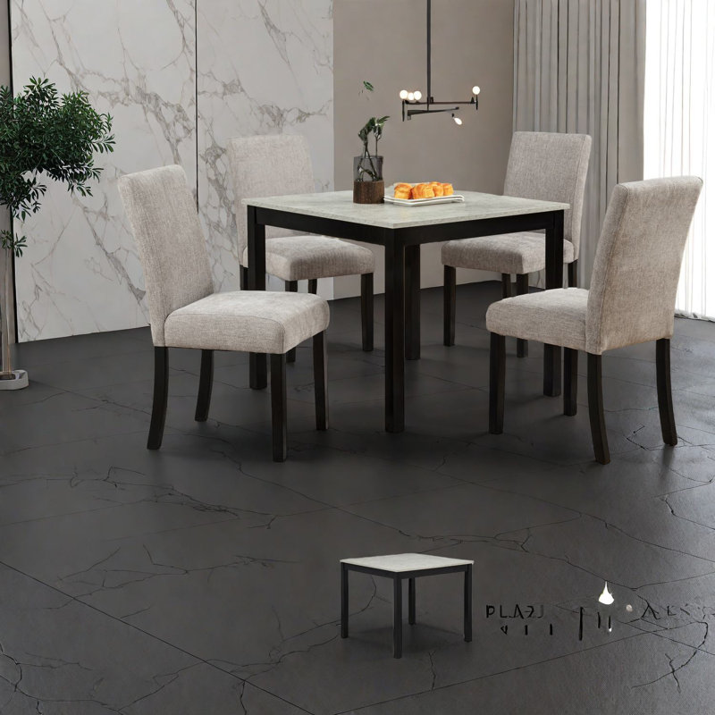 Ensemble de table de salle à manger industriel moderne avec plateau en bois d'hévéa massif et effet béton pour la cuisine ou la salle à manger
