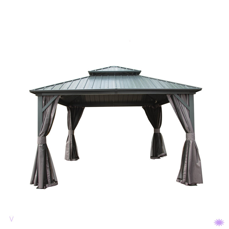 Outdoor Gazebo with Galvanized Steel Double Roof, 120.05" H x 143.93" W x 144.06" D, Gray