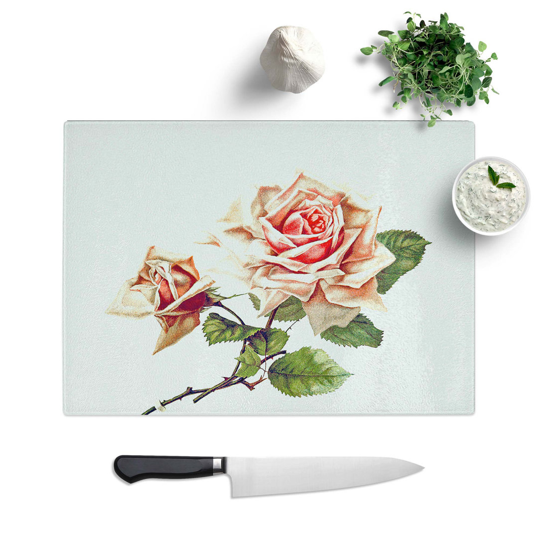 Tempered Glass Rose Illustration Chopping Board