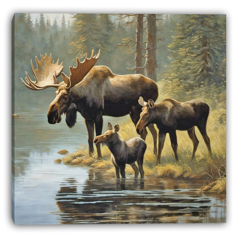 «Moose Family» par Lake, art mural sur toile tendue, H 20 po x l 20 po