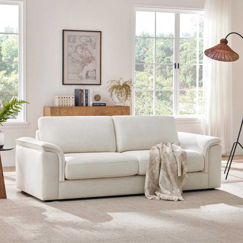 87" W Polyester Upholstered Standard Sofa with Removable Cushions, Cream