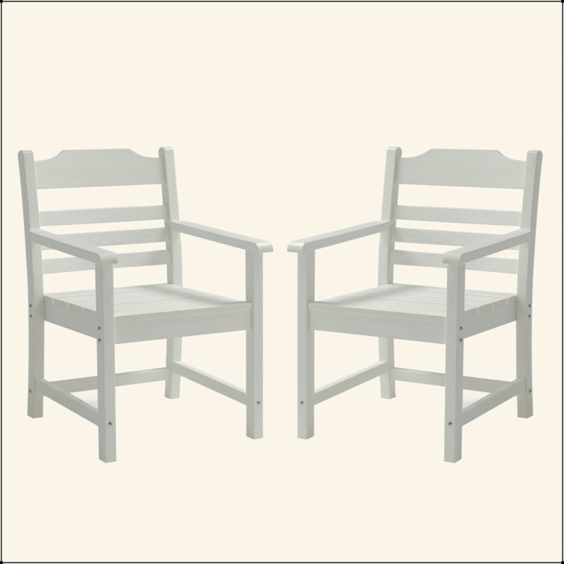 Ensemble de 2 chaises de patio pour salle à manger avec accoudoirs, blanc pur avec imitation grain de bois, Blanc