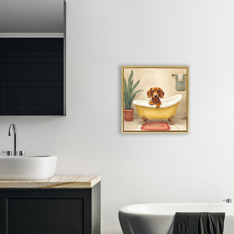 Cadre flottant pour chien avec bain moussant, design par Kim Allen, H 18 po x l 18 po, Cadre flottant métallique doré