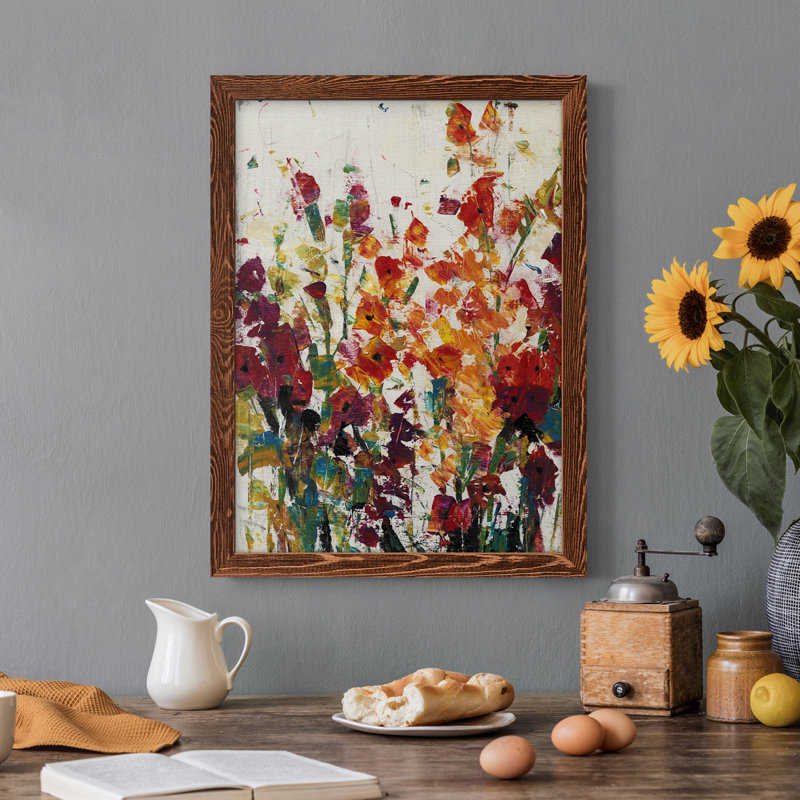 Fleurs sauvages en fleurs II, toile encadrée de qualité supérieure - prête à être accrochée, Cadre en érable