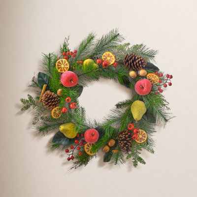 24"Fruit, Berry and Cone Evergreen Wreath
