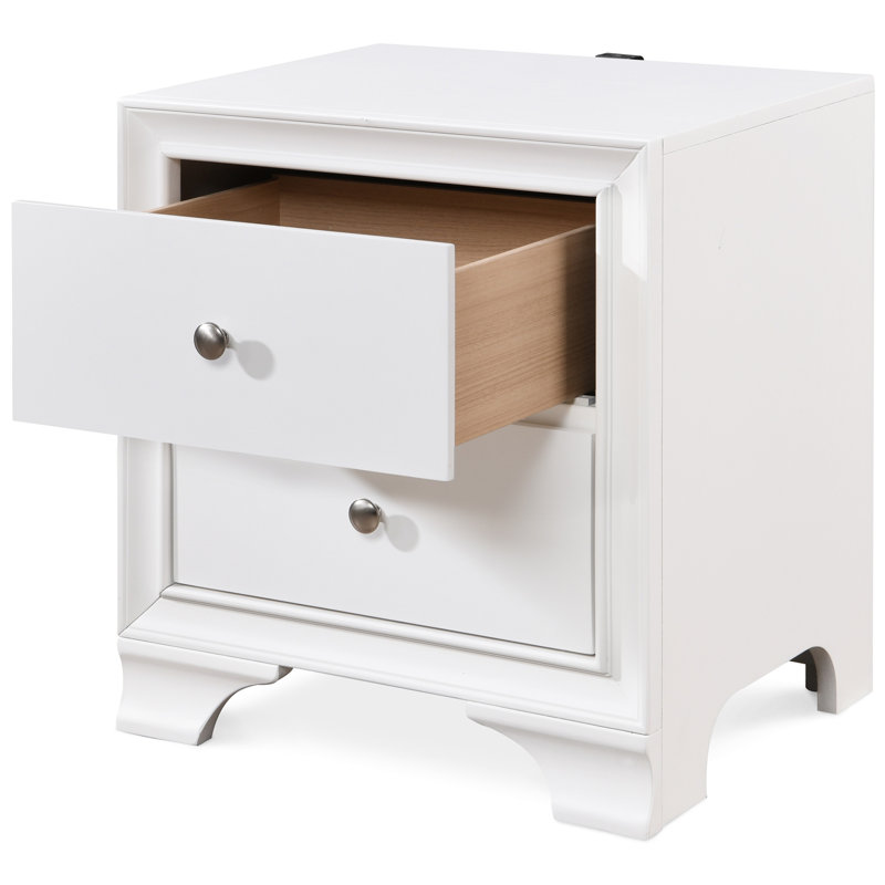 White MDF 2-Drawer Nightstand with USB Charging Station
