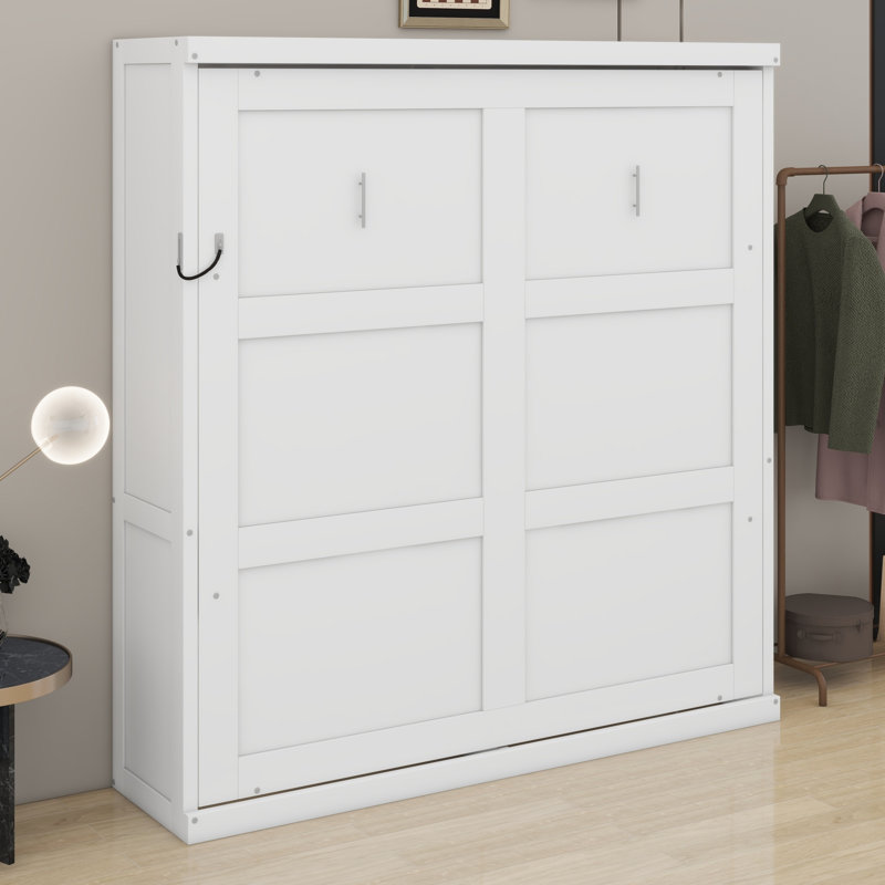 Lit escamotable compact se pliant dans une armoire pour les petits espaces, White, Full / Double