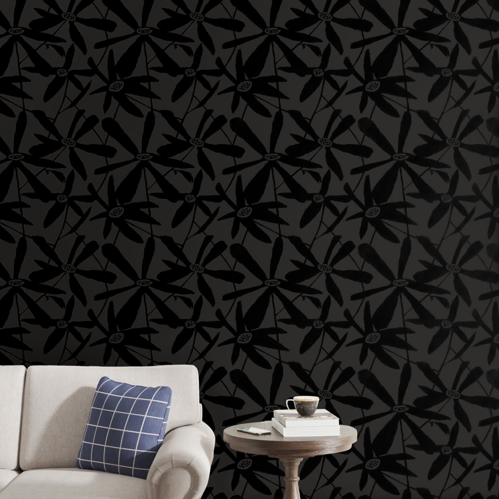 Brookstead Floral Wallpaper, Black/Gray