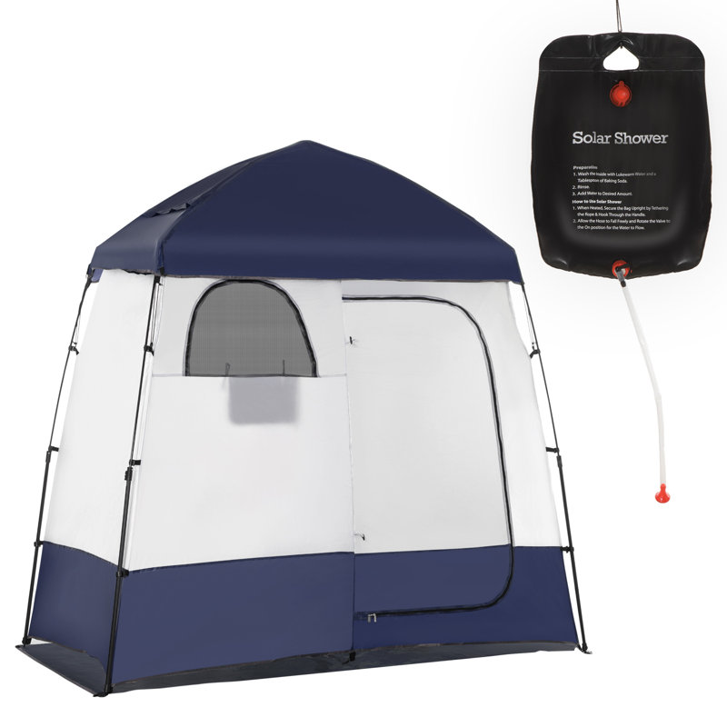 Tente de douche, abri intime pour le camping, vestiaire avec 2 chambres, sac de douche, plancher et sac de transport, bleu