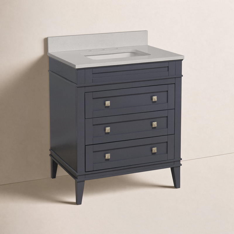Frankfurt 30" Single Bathroom Vanity Set with Marine Gray Cabinet and Quartz Countertop, Marine Gray, Quartz