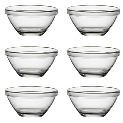 6  Bormioli Pompei Stackable Glass Mini Small Bowls Dipping Snack Dishes Glassware