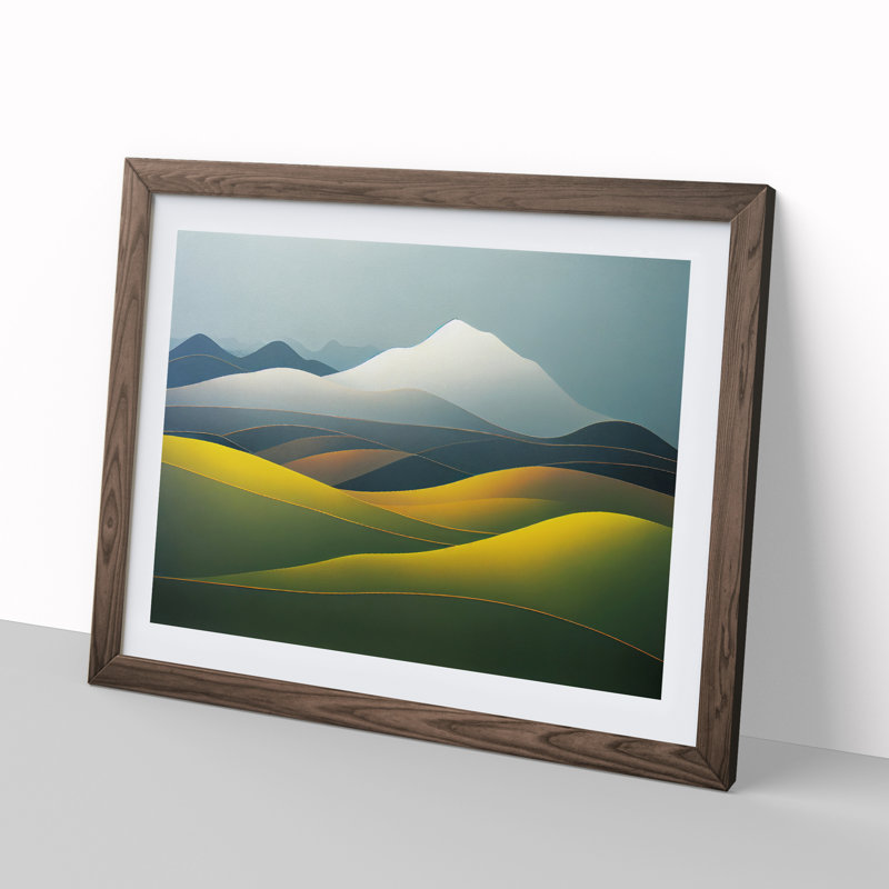 Serene Meadow Landscape Vol.2 - Framed Print, 46cm H x 64cm W x 2cm D, Walnut
