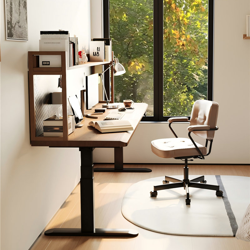 Bureau réglable électrique en bois massif intégré avec panneau perforé, H 46,46 po x l 62,99 po x P 23,62 po