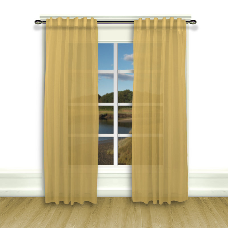 Aonan Solid Semi-Sheer Wanda Pleat Curtain Panels, Butterscotch, 52" W x 84" L