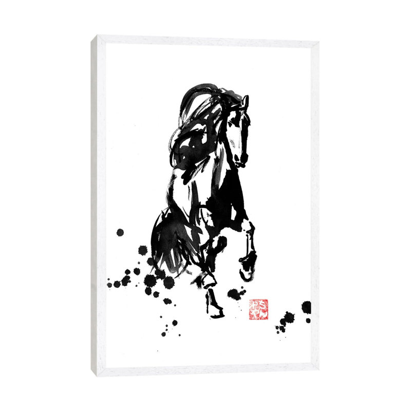Running Horse by Péchane - Print on Canvas, 101.6 cm H x 66.04 cm W, White Framed