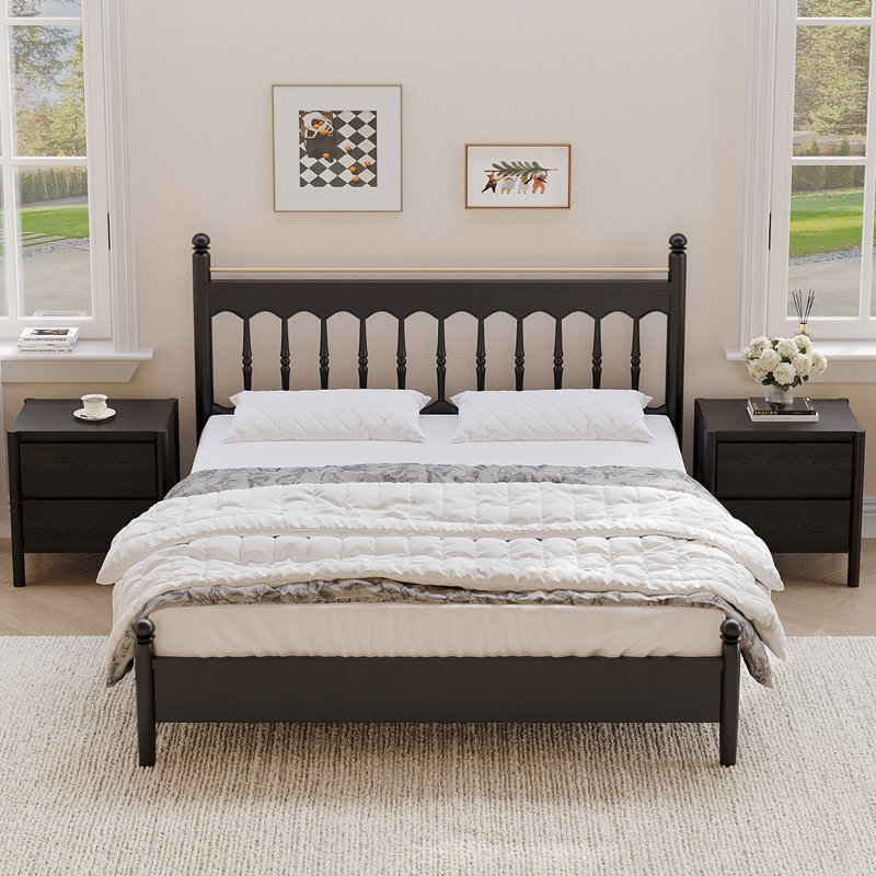 Modern Nightstand With 2 Drawers, End Table With Round Legs For Living Room, Bedroom（Set of 2）, Black