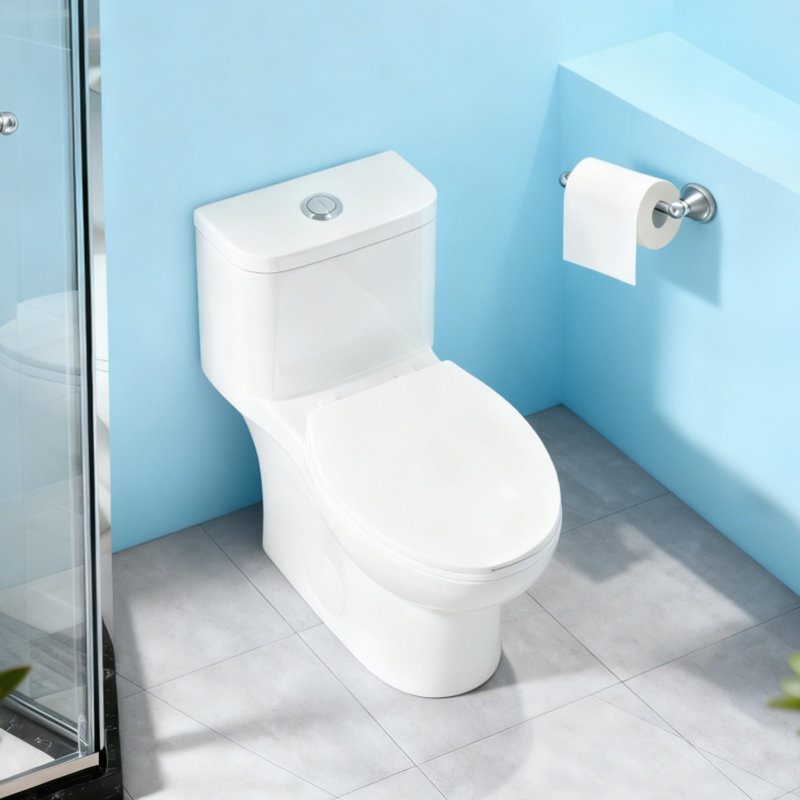 White Ceramic One-Piece Toilet - Elongated Bowl With Soft Close And Quick Release Seat
