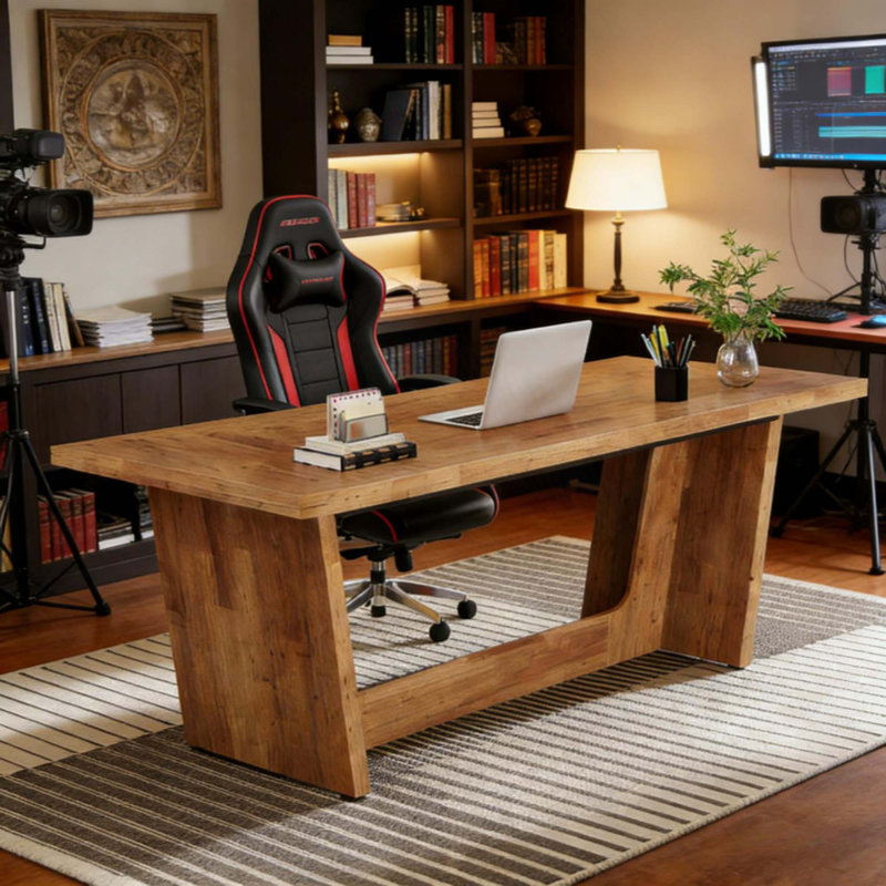 Table de conférence industrielle, bureau de direction, bureau d'ordinateur en bois, Noyer