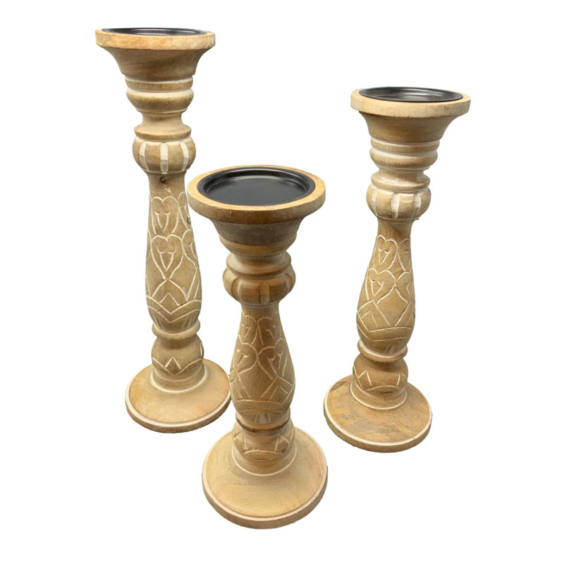 Ensemble de 3 porte-bougies Norfolk - Bois blanchi