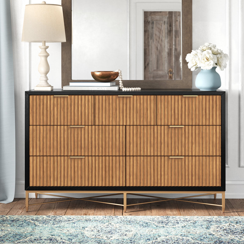 Babette 56" W 7-Drawer Dresser with Fluted Details, Black