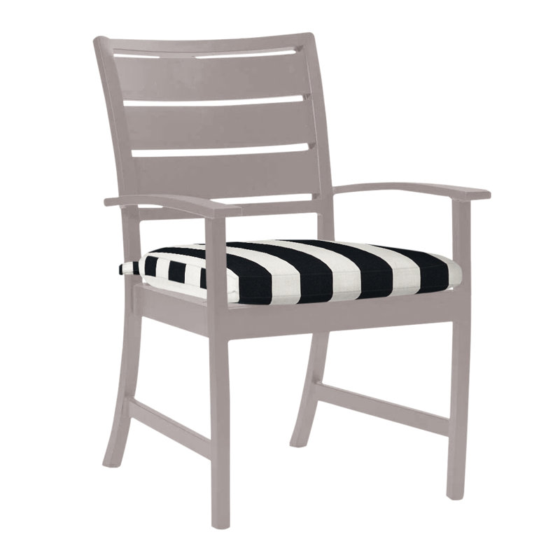 Charleston Aluminum Patio Dining Armchair with Cushions, Oyster, Welt, Cabana Stripe Midnight
