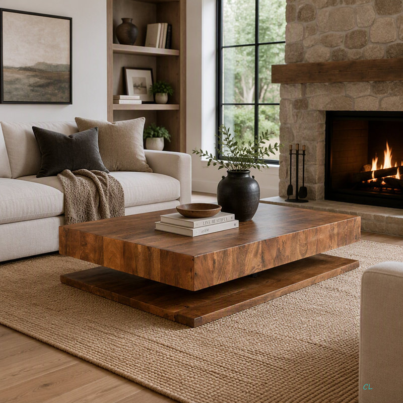 Modern Low Profile Solid Wood Coffee Table