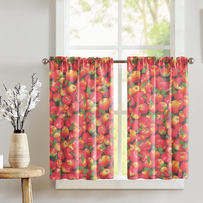 Rideau de café floral sur mesure en mélange de coton l 27 po, Noir