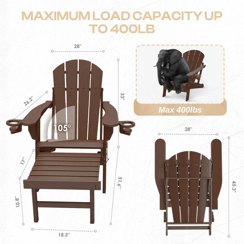 Chaise Adirondack pliante Hdpe , Bois brun