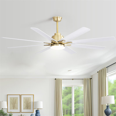 Grand ventilateur de plafond de 66 pouces avec lumière à DEL à intensité variable et 8 pales en ABS avec moteur à courant continu réversible et intelligent pour le salon